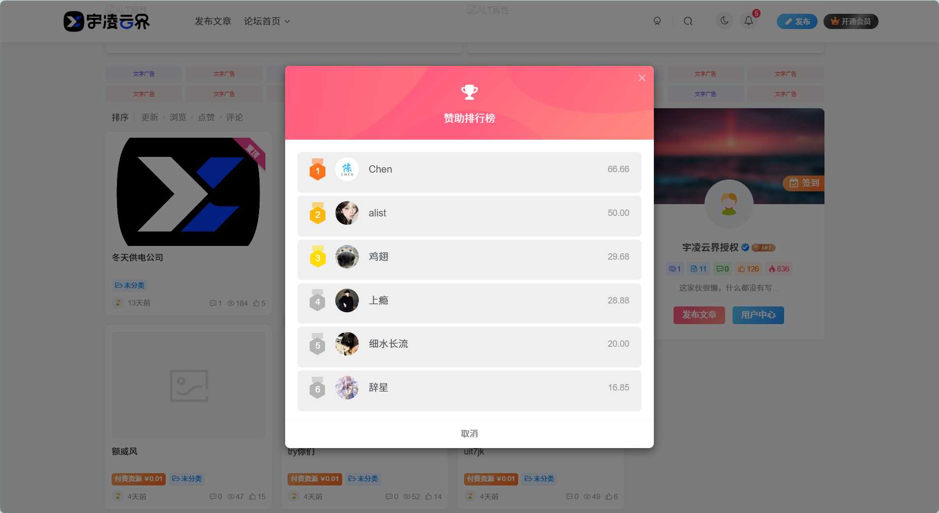 图片[1]-子比主题美化 – 同款悬浮按钮赞助排行榜教程-宇凌云界